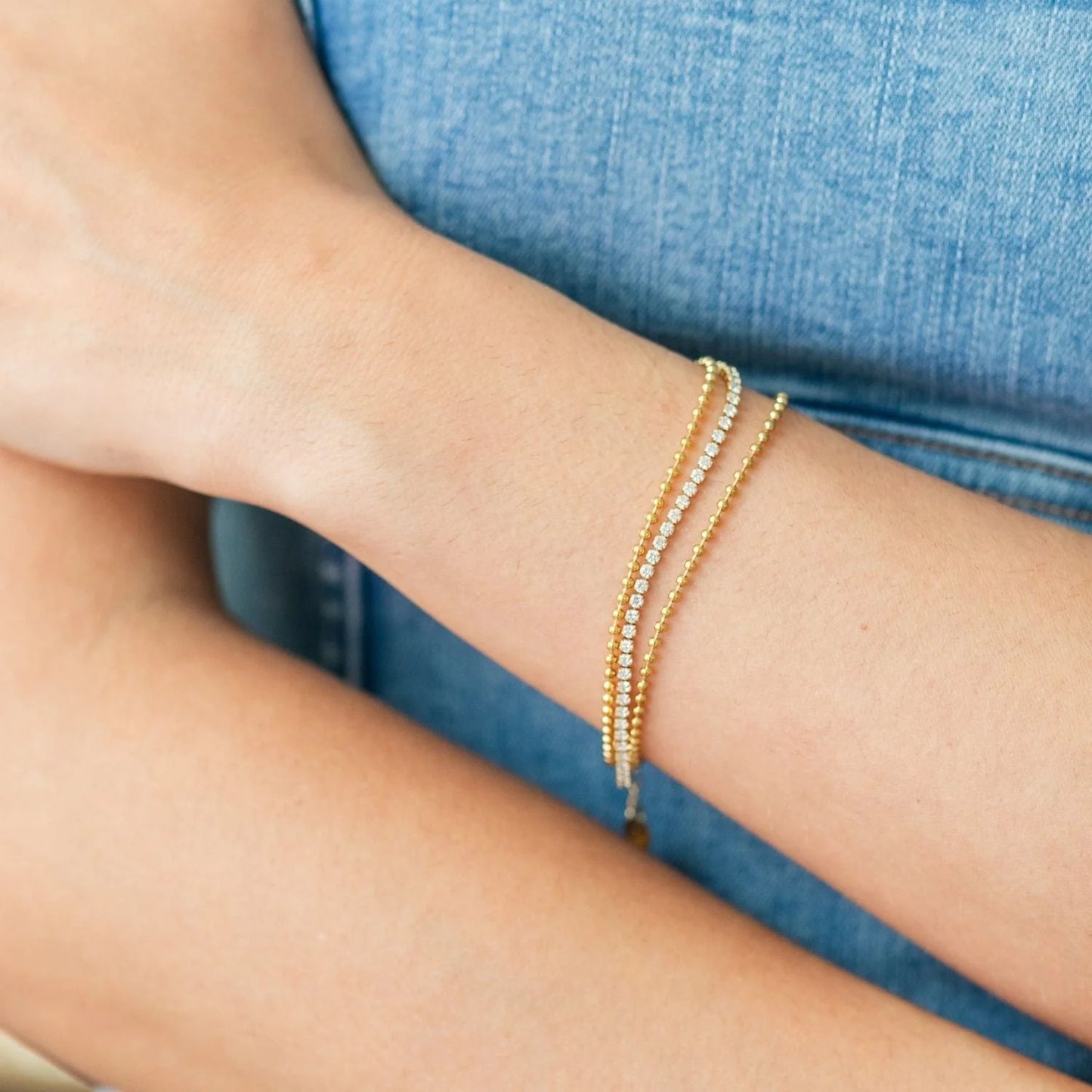 Multilayer Inlaid Round Diamond Chain Bracelet