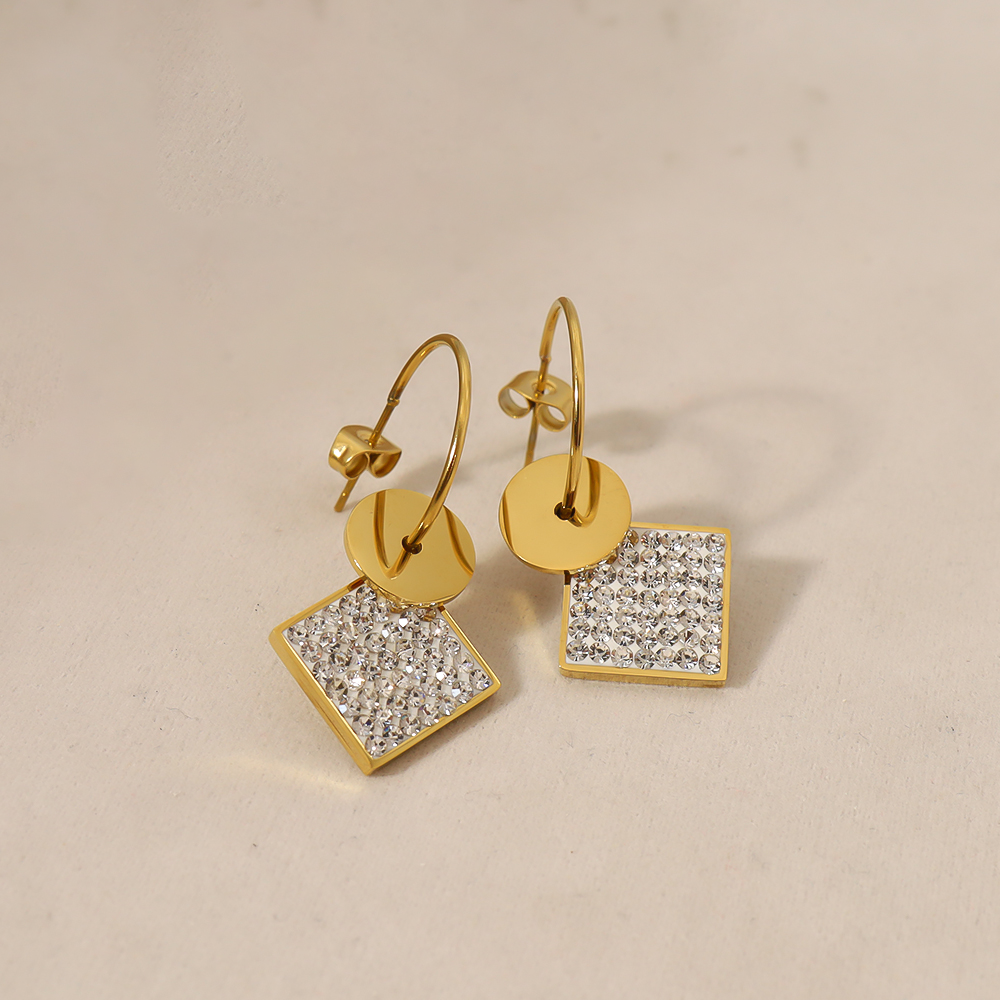 Square full diamond C-shaped Minimalist Earring
