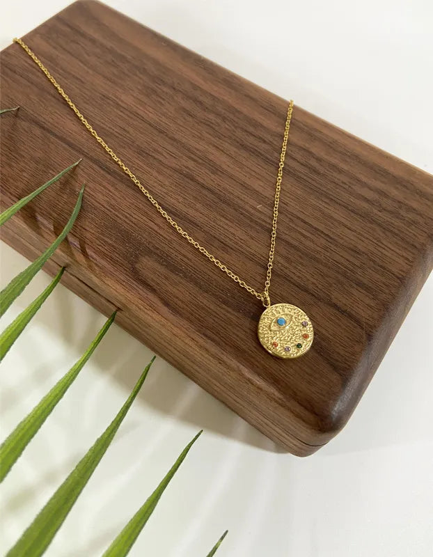 Evil Eye Multicolor Coin Pendant Necklace