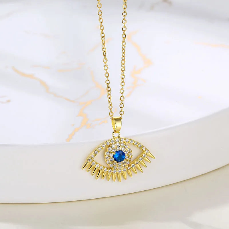 Blue Crystal Eye Pendant Necklace