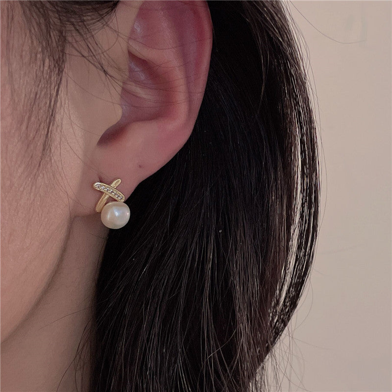 Fresh Water Pearl Cross Stud Earrings