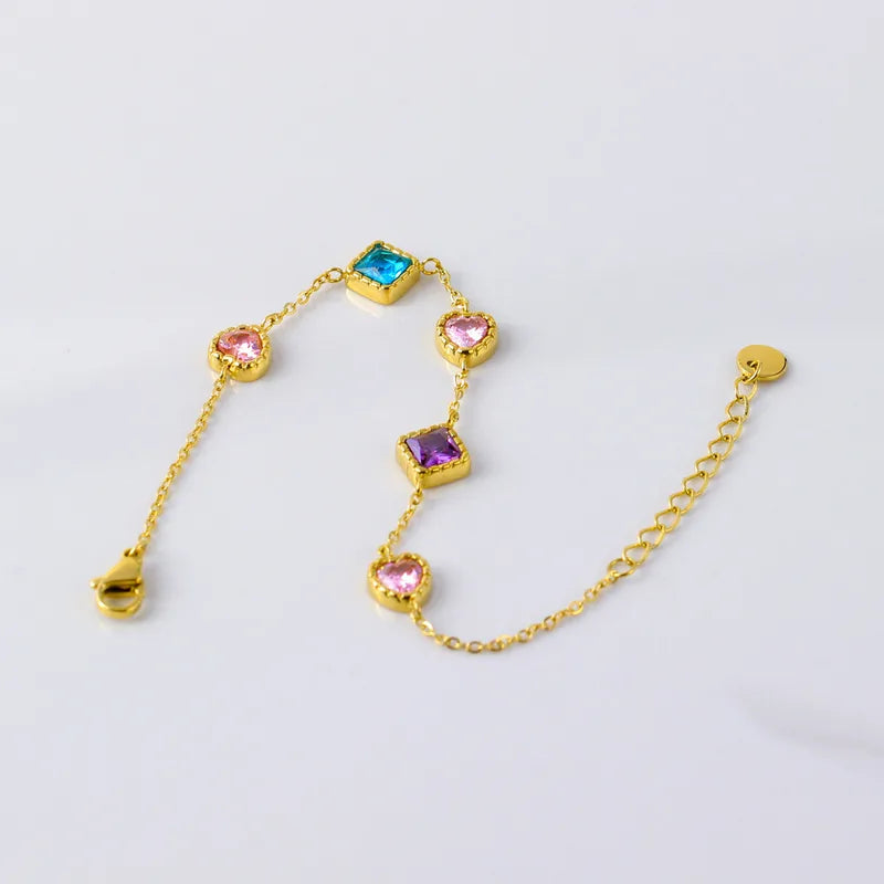 Heart and Square Chain Bracelet