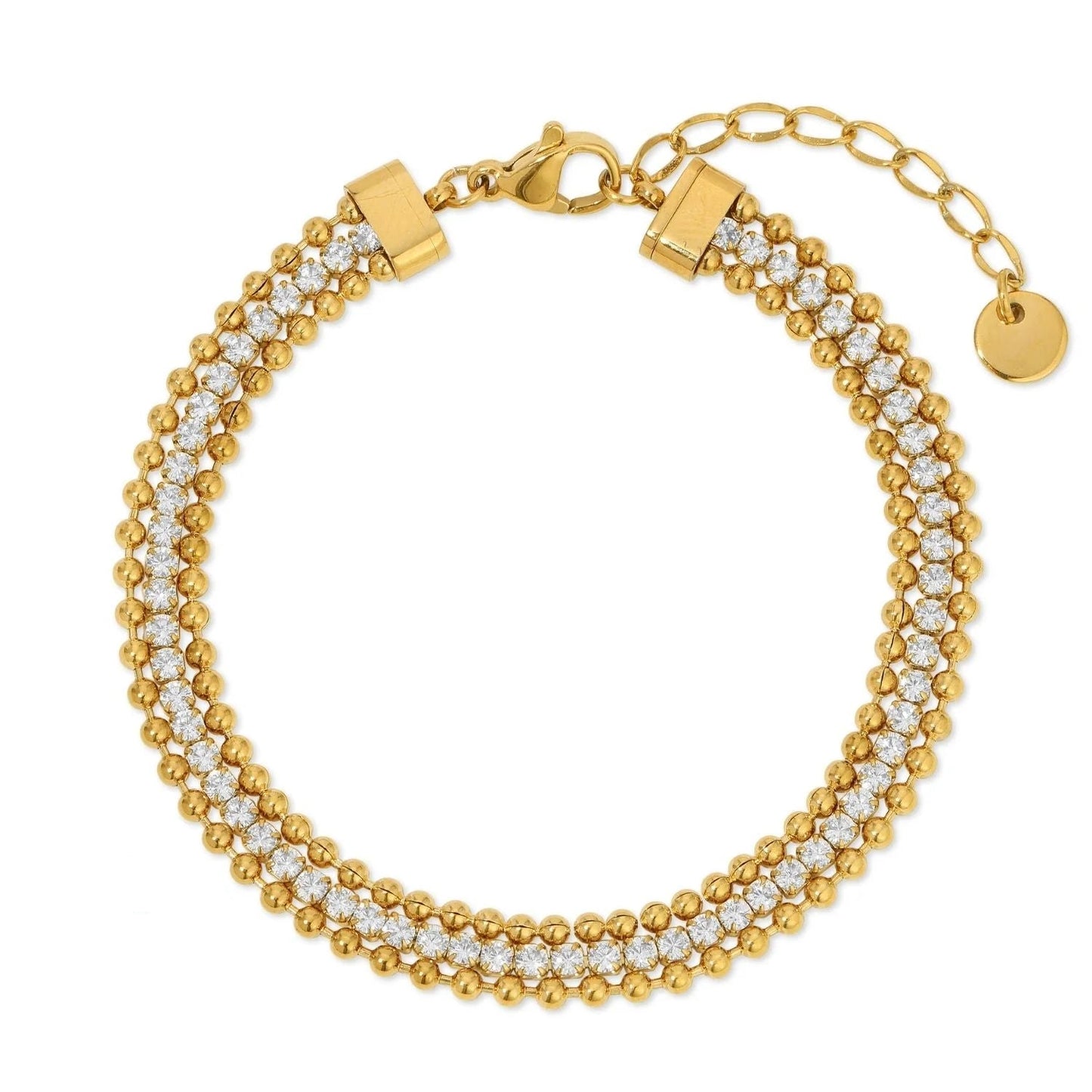 Multilayer Inlaid Round Diamond Chain Bracelet
