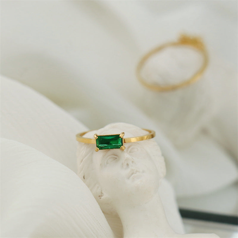 Green Rectangle Emerald Ring
