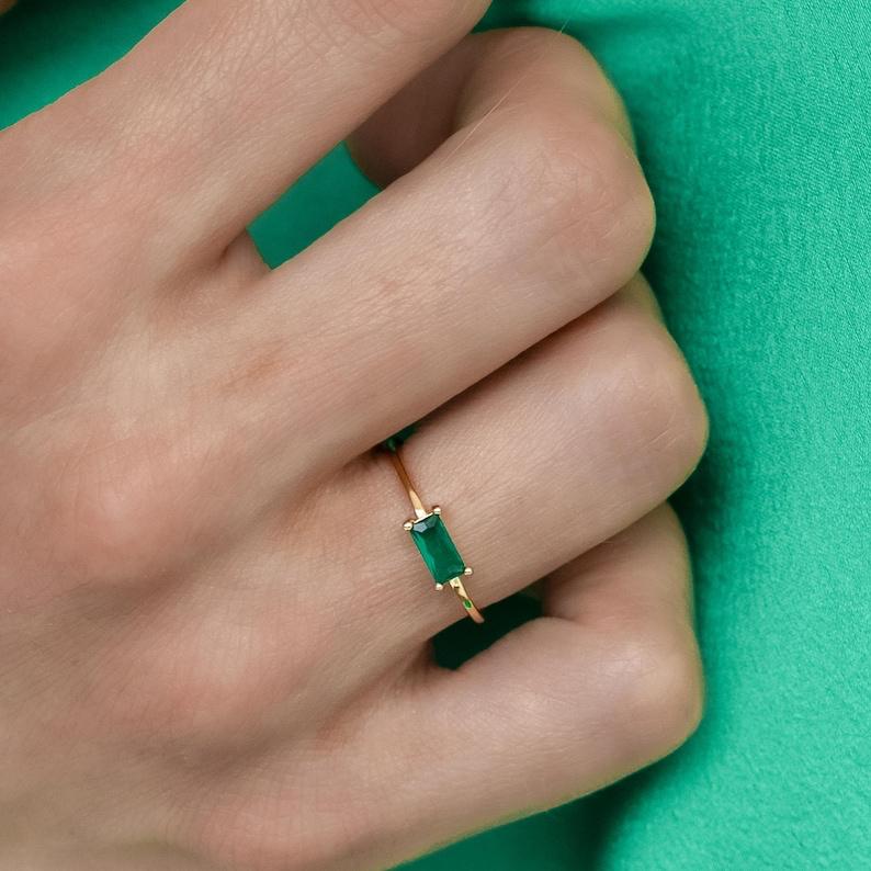 Green Rectangle Emerald Ring