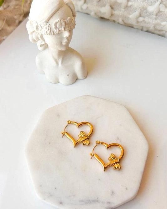 Heart Bee Hoop Earring