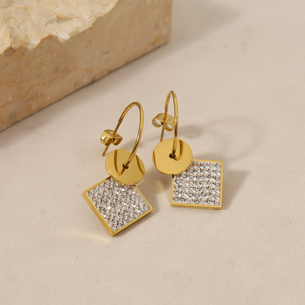 Square full diamond C-shaped Minimalist Earring