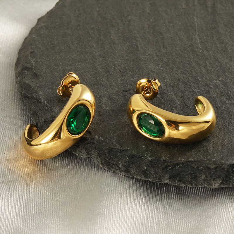 Elegant Simple Style C Shape Zircon Hoop Earring