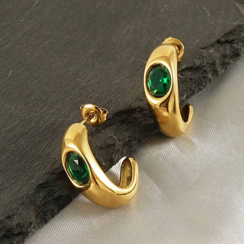Elegant Simple Style C Shape Zircon Hoop Earring