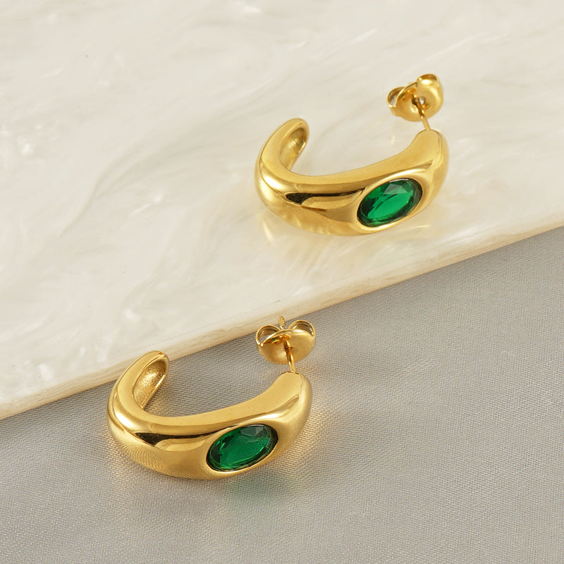 Elegant Simple Style C Shape Zircon Hoop Earring