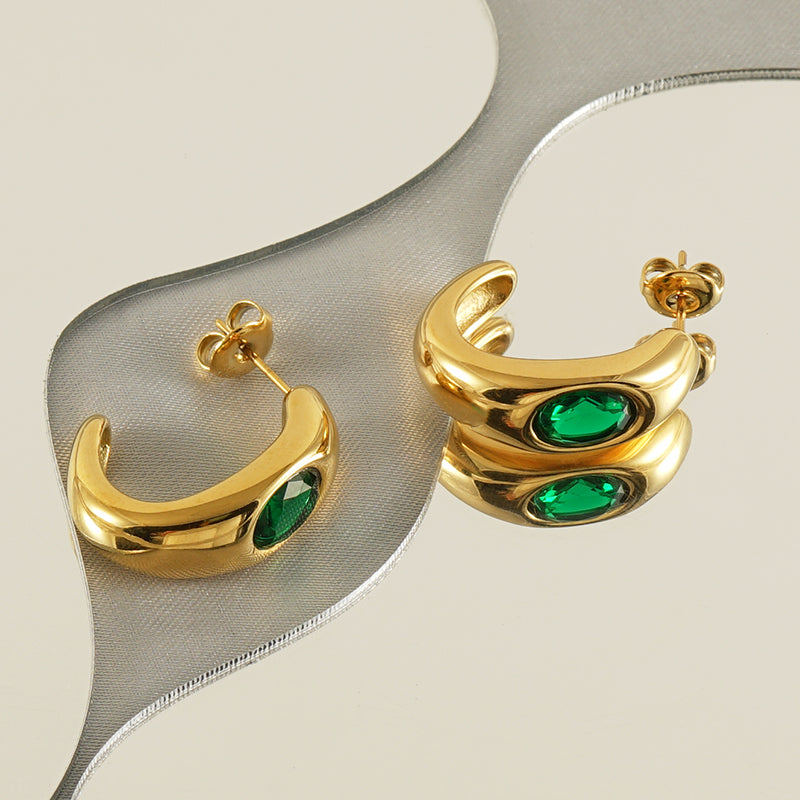 Elegant Simple Style C Shape Zircon Hoop Earring