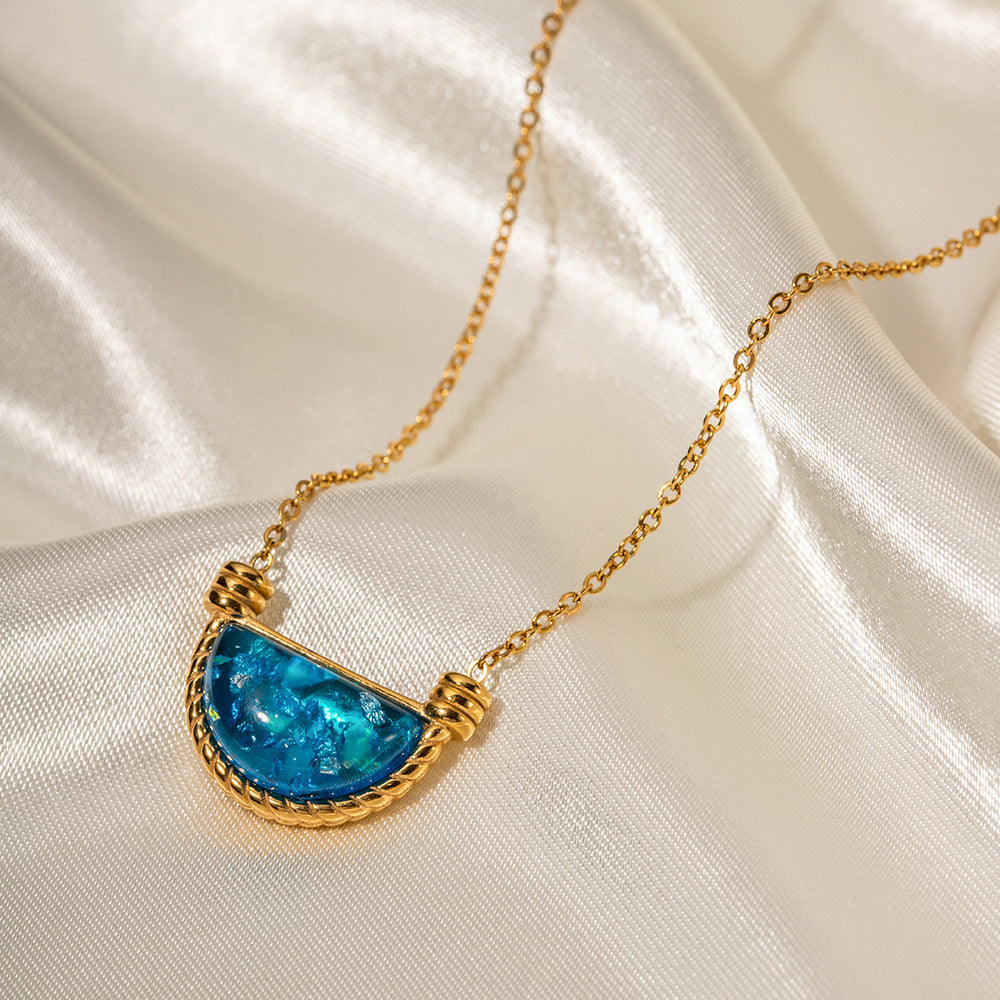 Natural Blue Resin Fan shaped Pendant Necklace and Earring combo