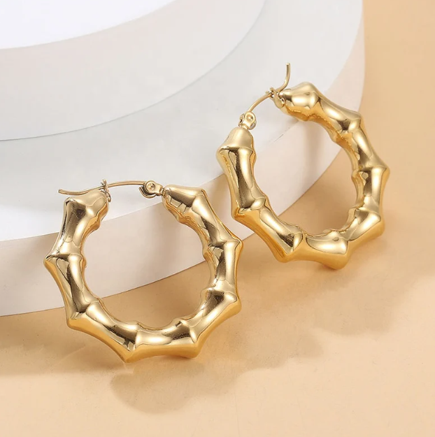 Small Bamboo Hollow Hoop Earring