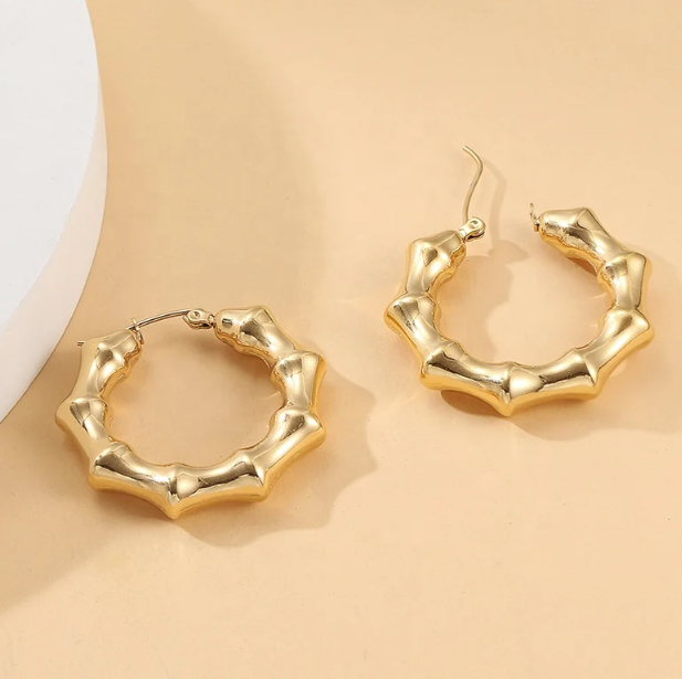 Small Bamboo Hollow Hoop Earring