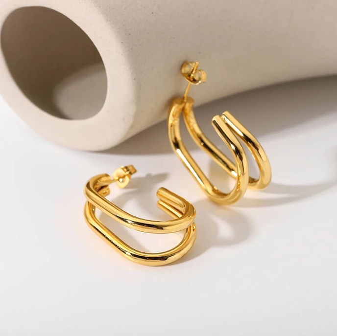 Geometric Two Layer Hoop Earring