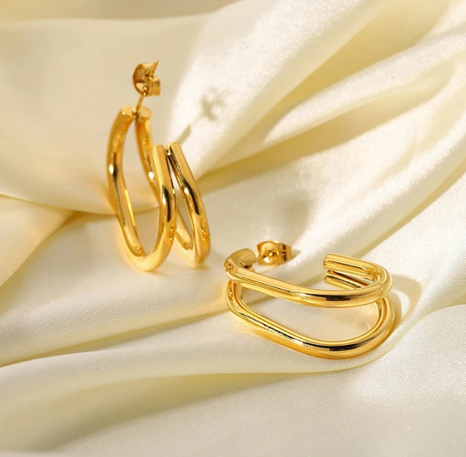 Geometric Two Layer Hoop Earring