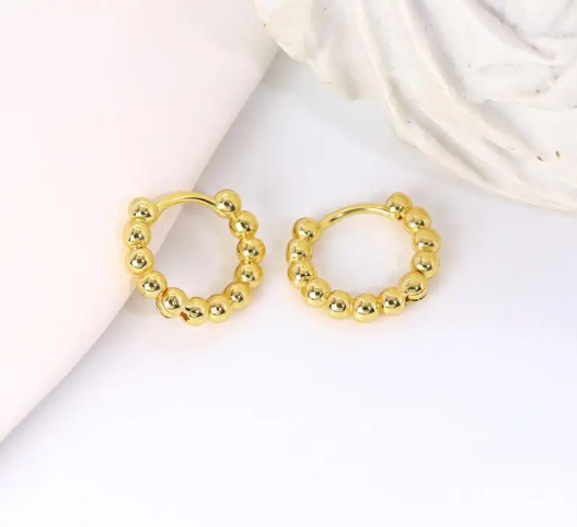Round Bead Hoop Earring
