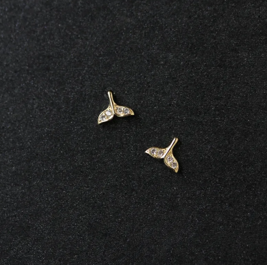 Tiny Fish Tail Stud Earrings