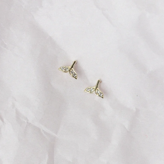 Tiny Fish Tail Stud Earrings