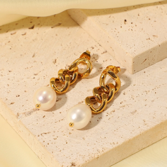 Freshwater Pearl Chain Drop Earring