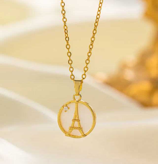 Inlay Tower Shape Pendant Neckalce