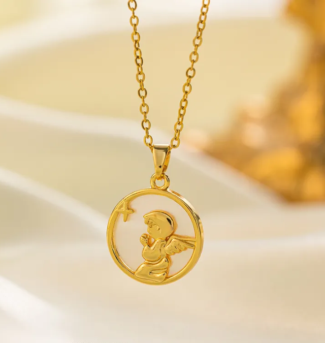 White Shell Angel Pendant Necklace