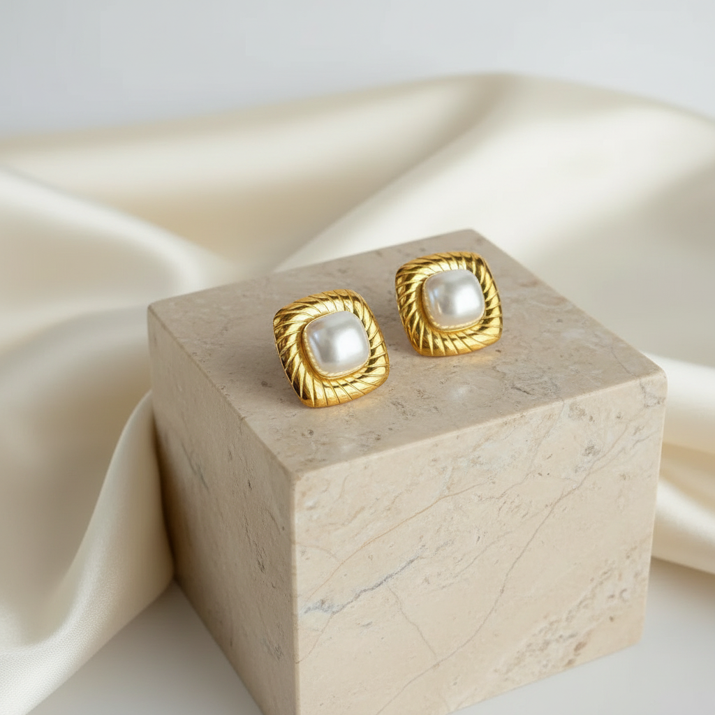 Square Pearl Stud Earring