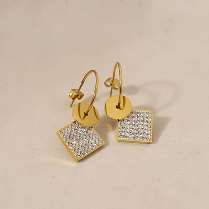 Square full diamond  C-shaped  Minimalist Earring