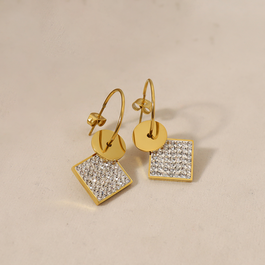 Square full diamond  C-shaped  Minimalist Earring