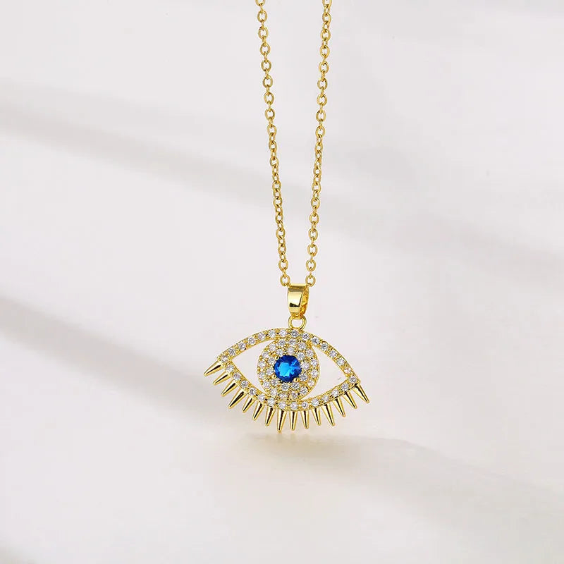 Blue Crystal Eye Pendant Necklace