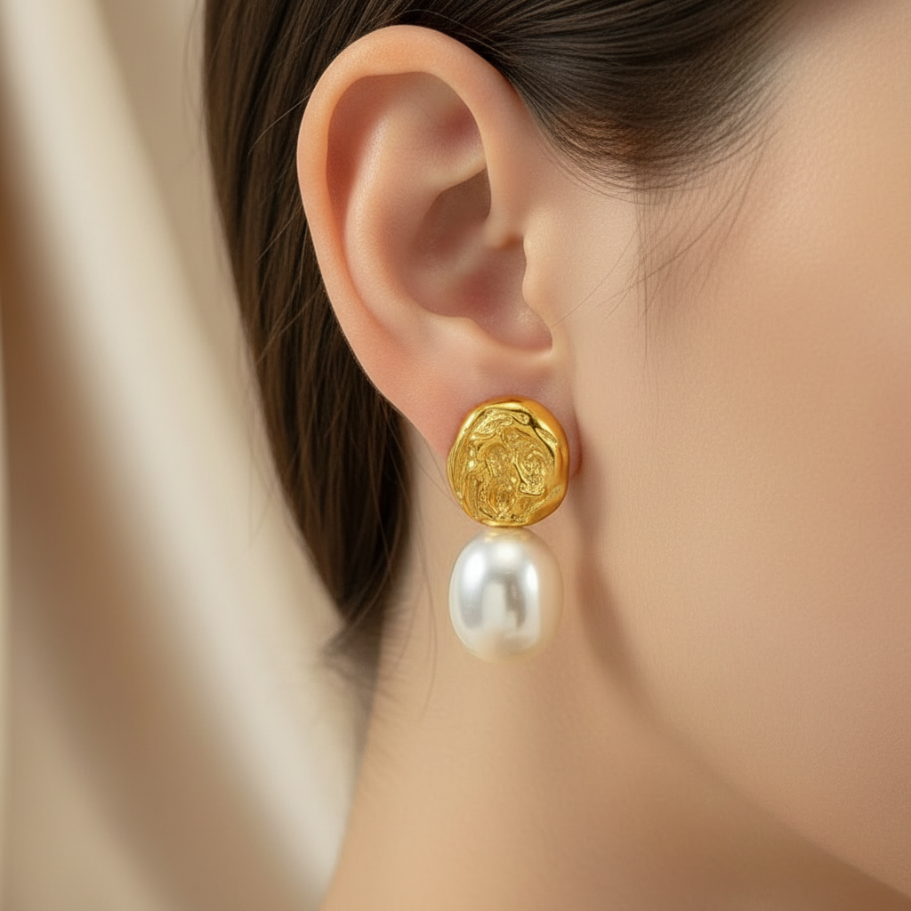 Round Pearl Drop Earring