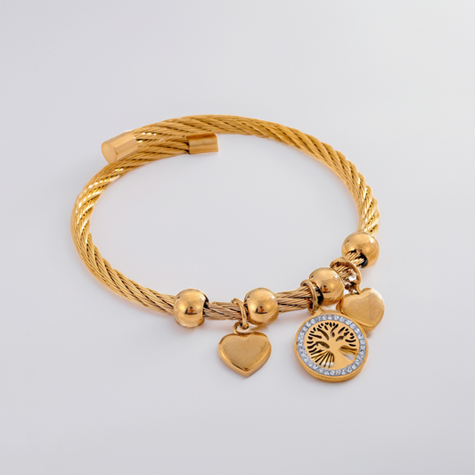 Retro Tree Heart Shape  Gold Plated Bangle