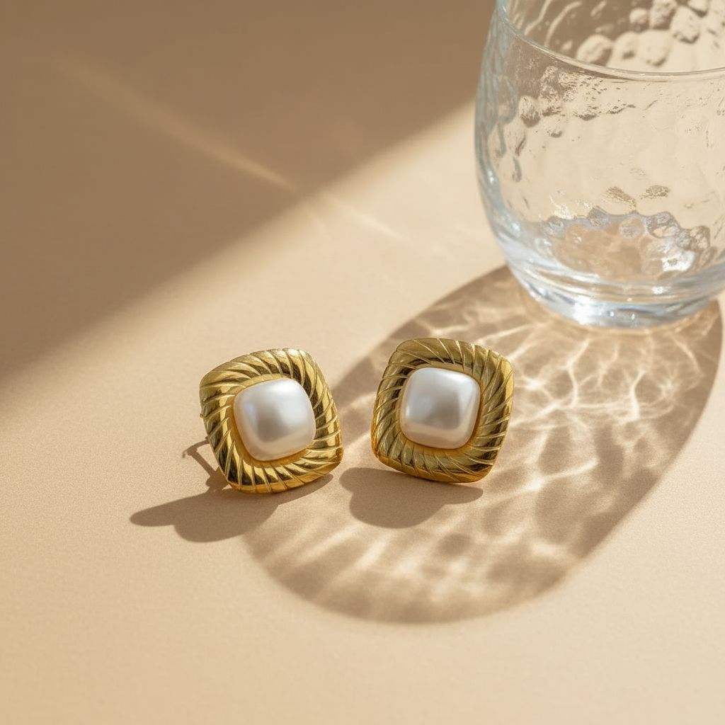 Square Pearl Stud Earring