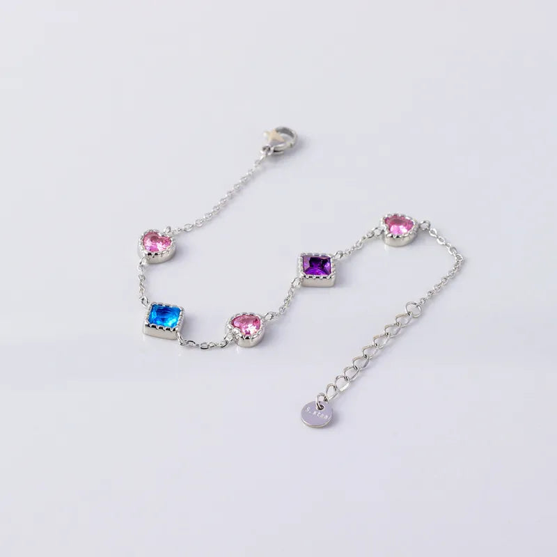 Heart and Square Chain Bracelet