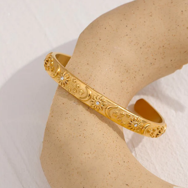 Sun Star Moon Gold Plated Bracelet