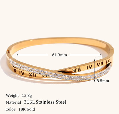 Cross Style Roman Numeral Bangle Bracelet