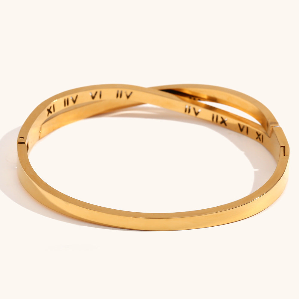 Cross Style Roman Numeral Bangle Bracelet