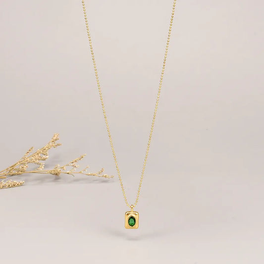 Square Green Gemstone Pendant Necklace