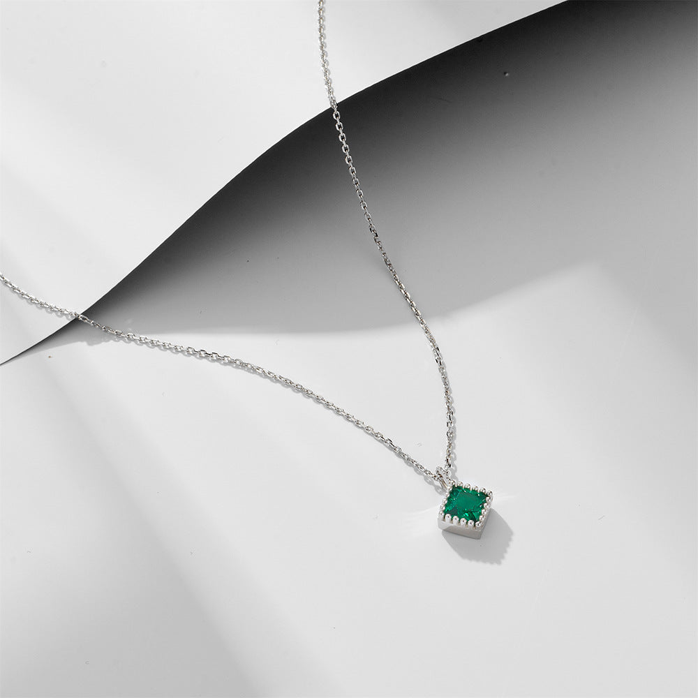 Geometric Square Green Zircon Pendant Necklace