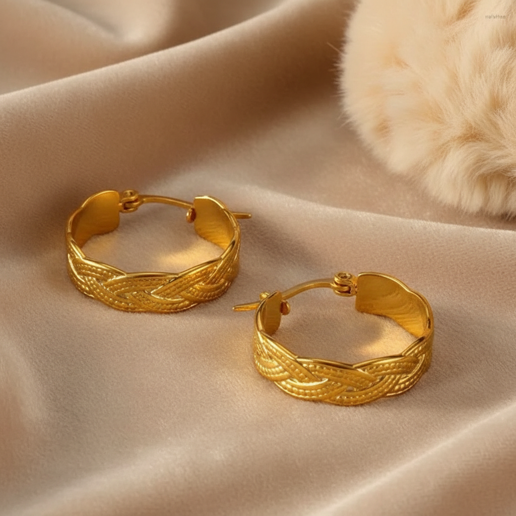 Texture Line Cross Hoop Earring