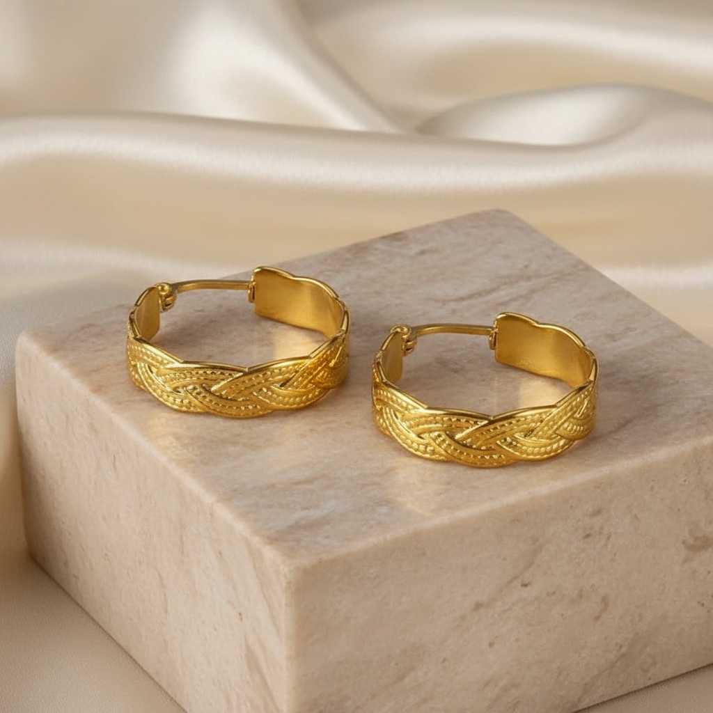 Texture Line Cross Hoop Earring