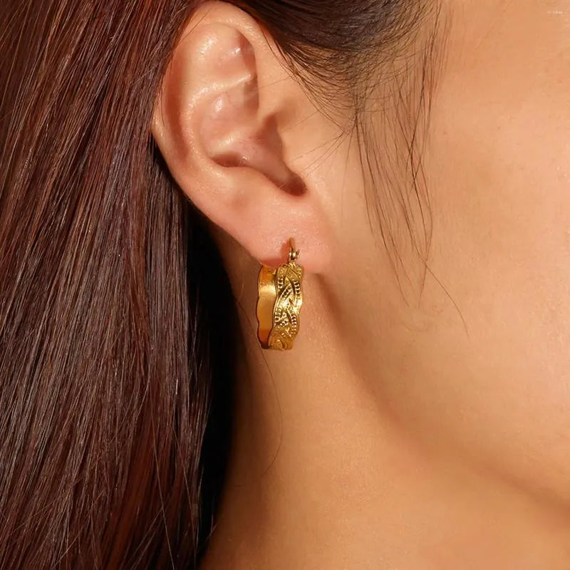 Texture Line Cross Hoop Earring