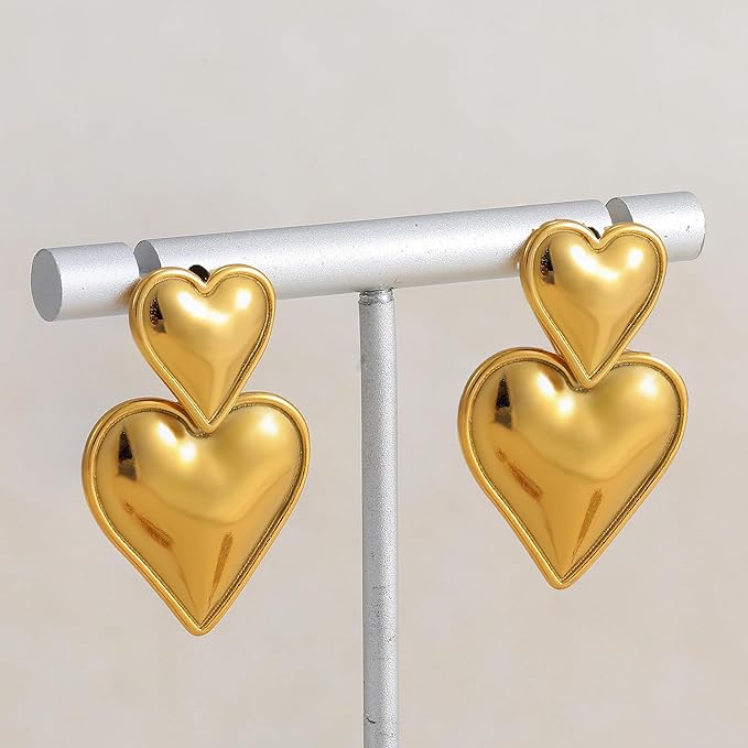 Double Heart shape Drop Earrings