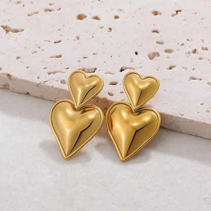 Double Heart shape Drop Earrings