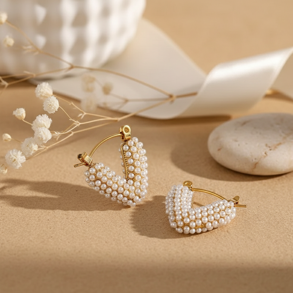 Triangle Pearl Hoop Earring