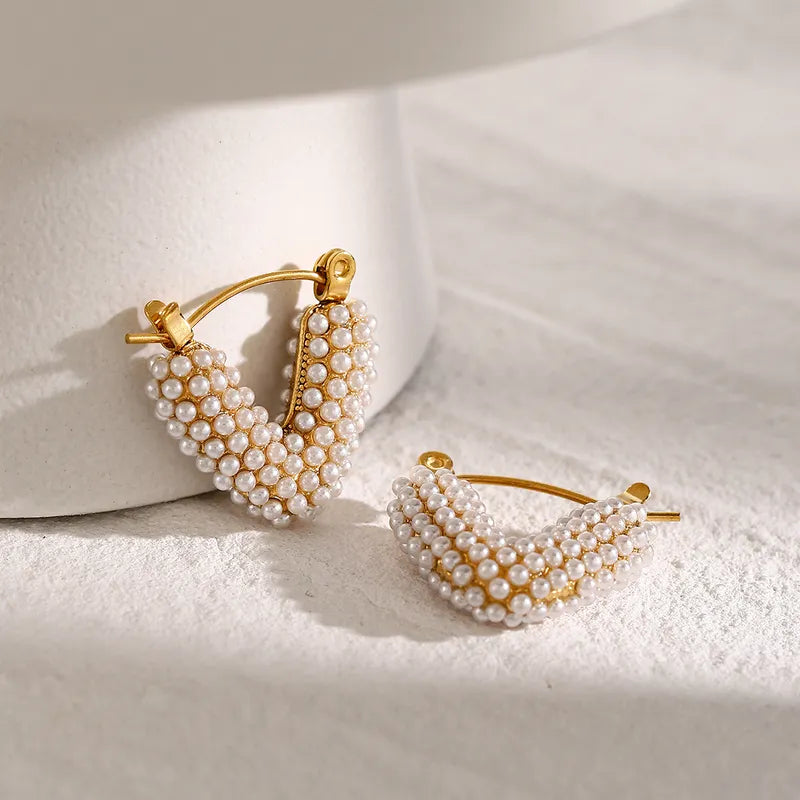 Sweet Triangle Imitation Pearl Hoop Earrings