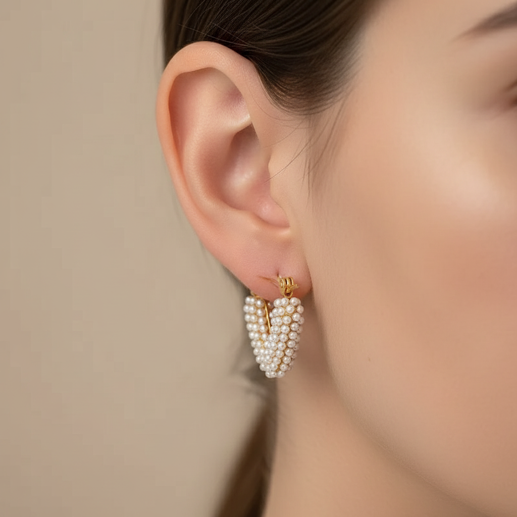 Triangle Pearl Hoop Earring