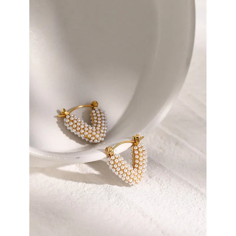 Sweet Triangle Imitation Pearl Hoop Earrings