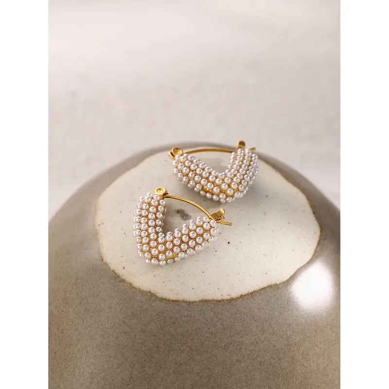 Sweet Triangle Imitation Pearl Hoop Earrings