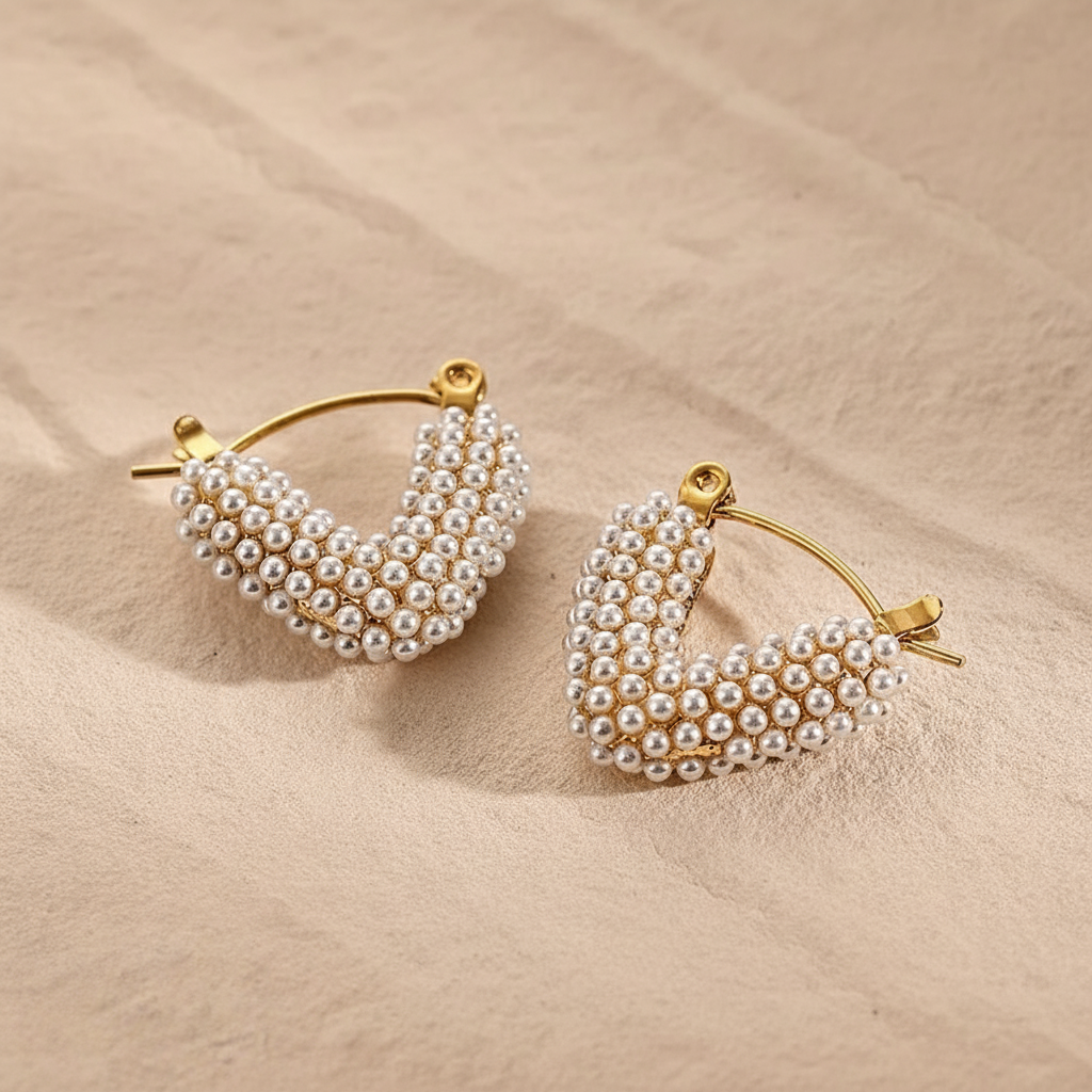Triangle Pearl Hoop Earring